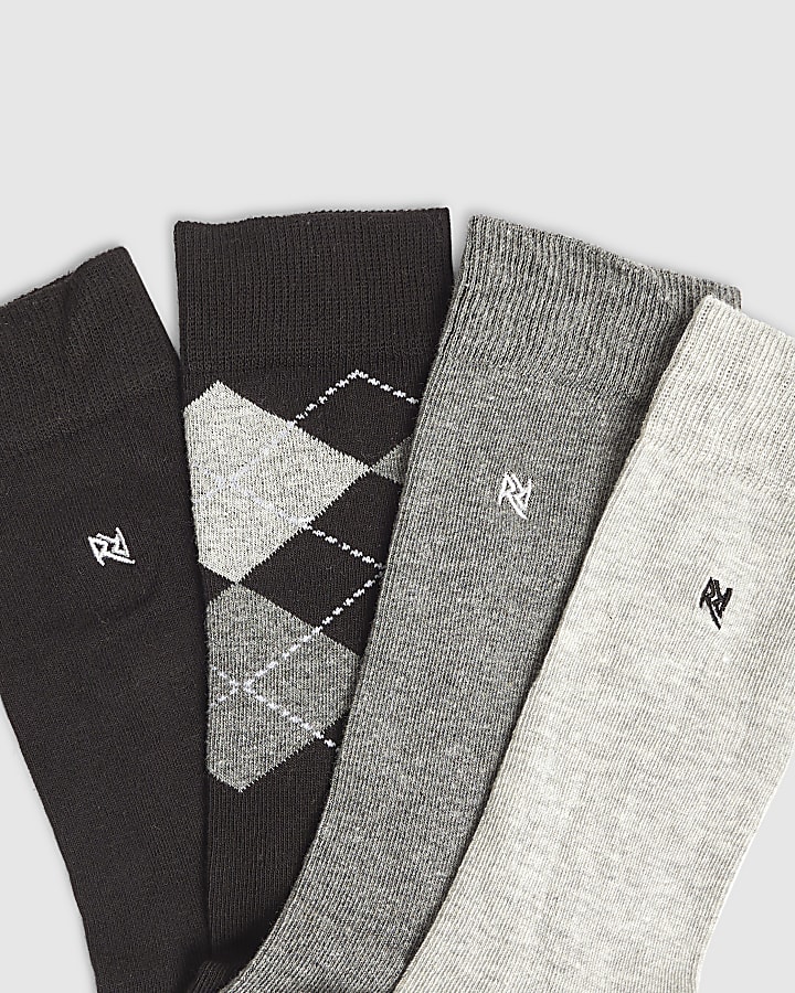 Grey Argyle Mix Pack Of 5 Socks
