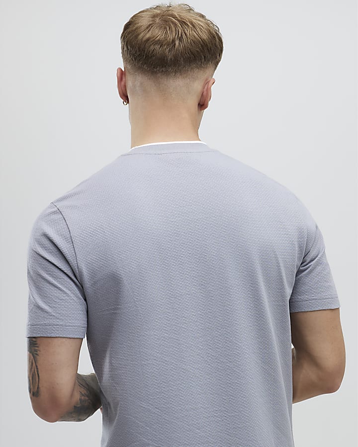 Grey Slim Fit Textured T-Shirt