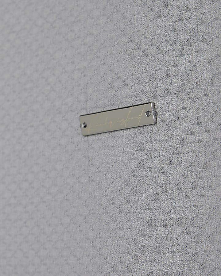 Grey Slim Fit Textured T-Shirt