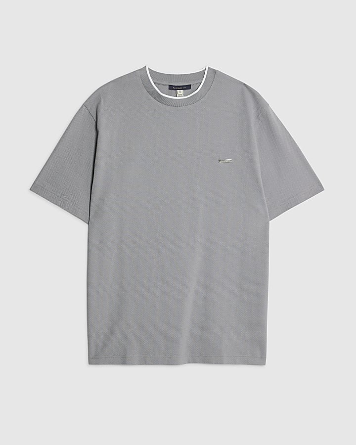 Grey Slim Fit Textured T-Shirt