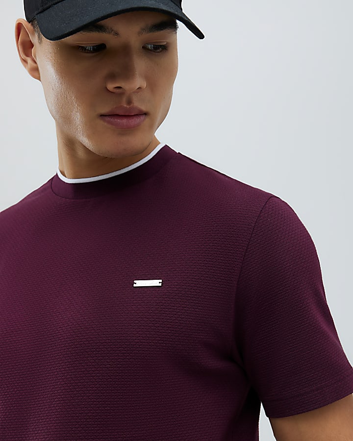 Red Slim Fit Textured T-Shirt