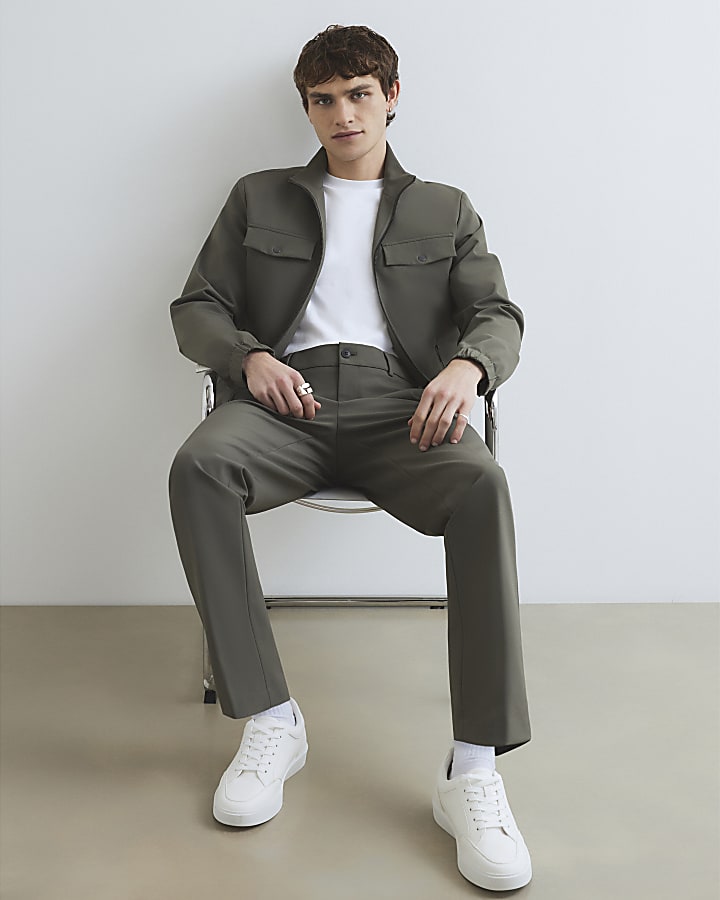 Khaki Skinny Fit Funnel Jacket