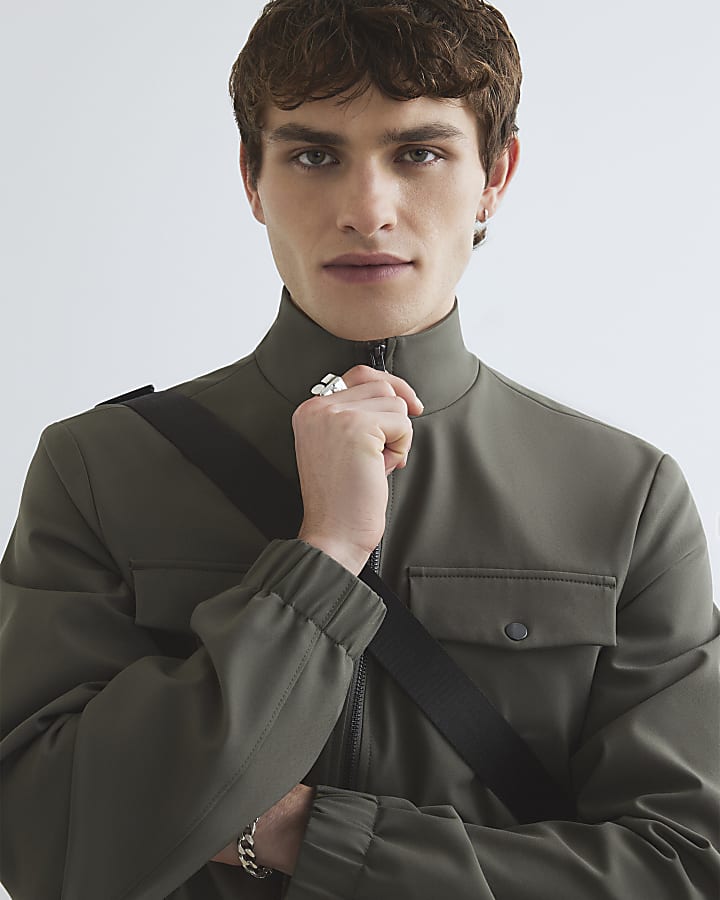 Khaki Skinny Fit Funnel Jacket