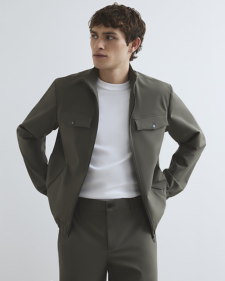 Khaki Skinny Fit Funnel Jacket