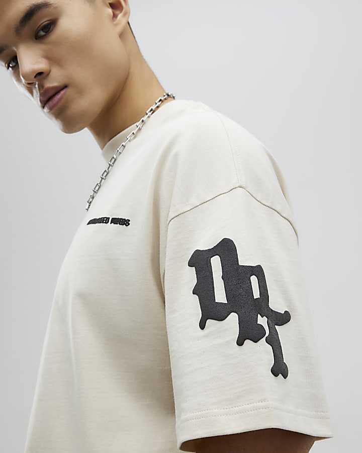 Beige Oversized Fit Dept Inc T-Shirt