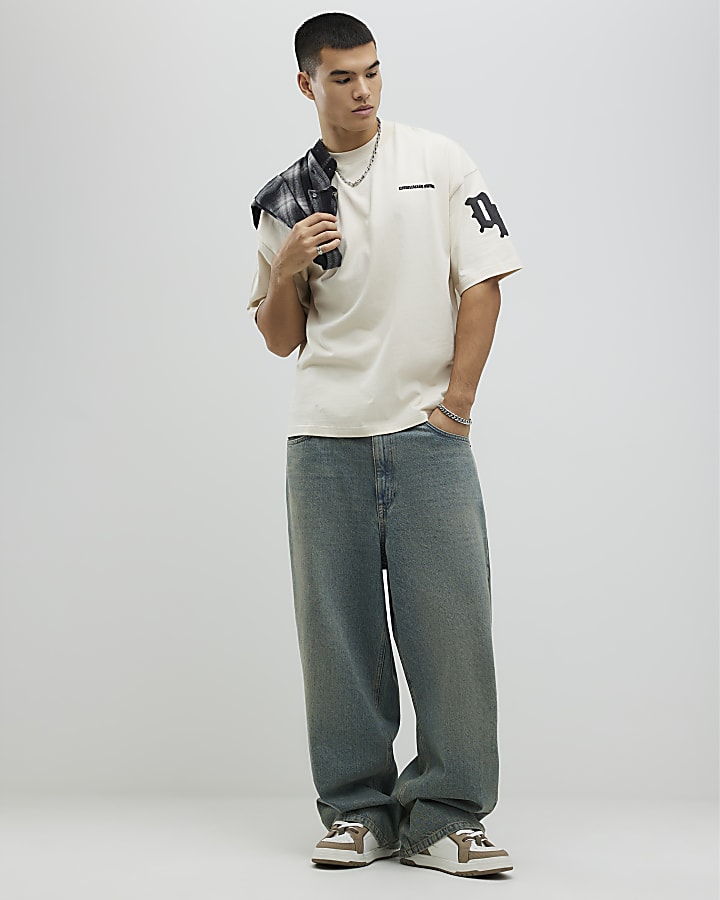 Beige Oversized Fit Dept Inc T-Shirt