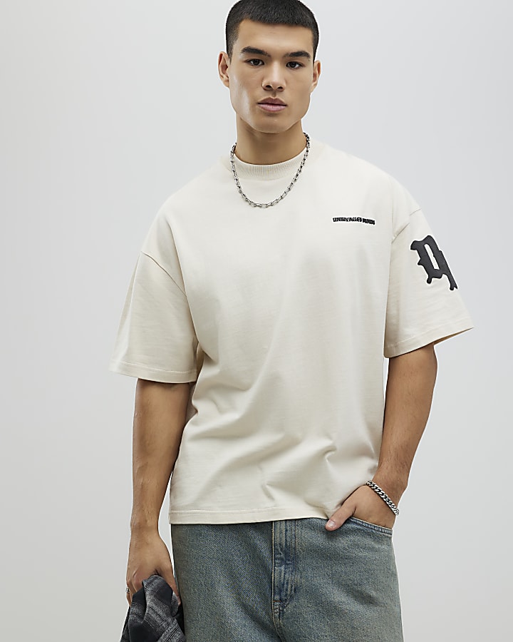 Beige Oversized Fit Dept Inc T-Shirt