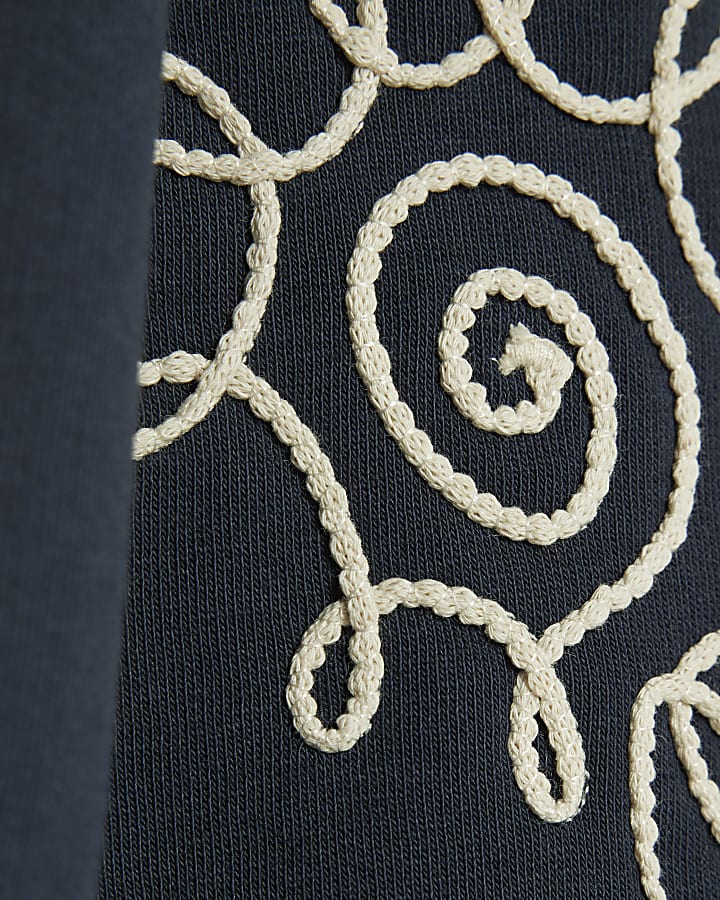 Navy Regular Fit Floral Rope Sweatshirt