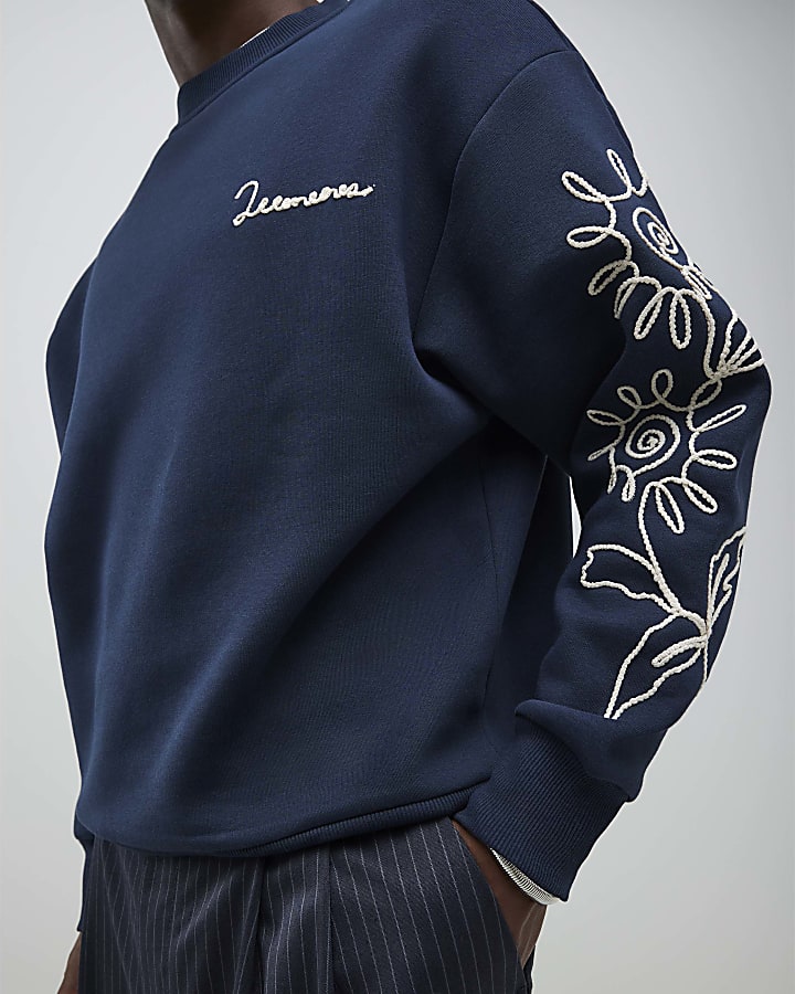 Navy Regular Fit Floral Rope Sweatshirt