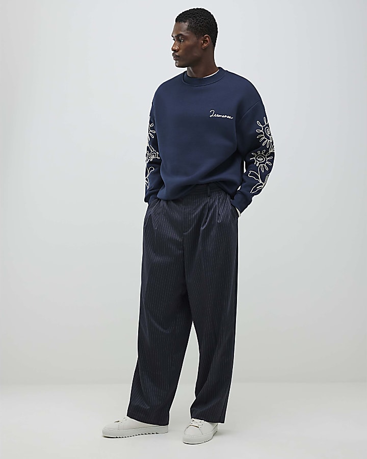 Navy Regular Fit Floral Rope Sweatshirt