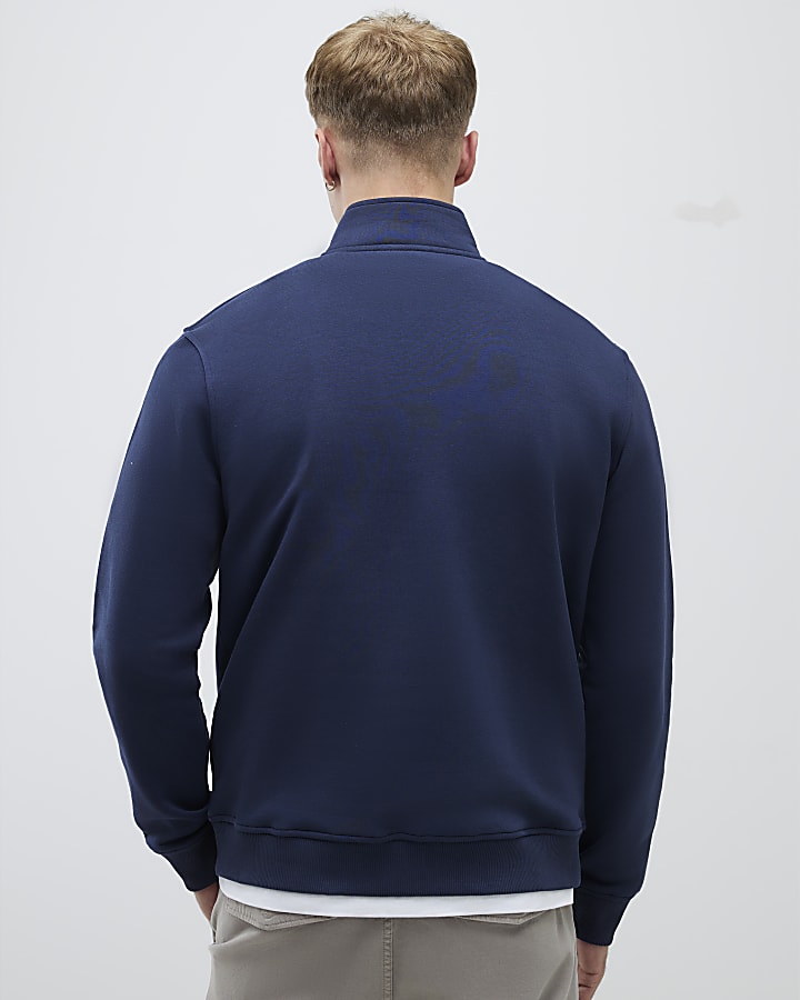 Navy Regular Fit Corduroy Pocket Sweatshirt