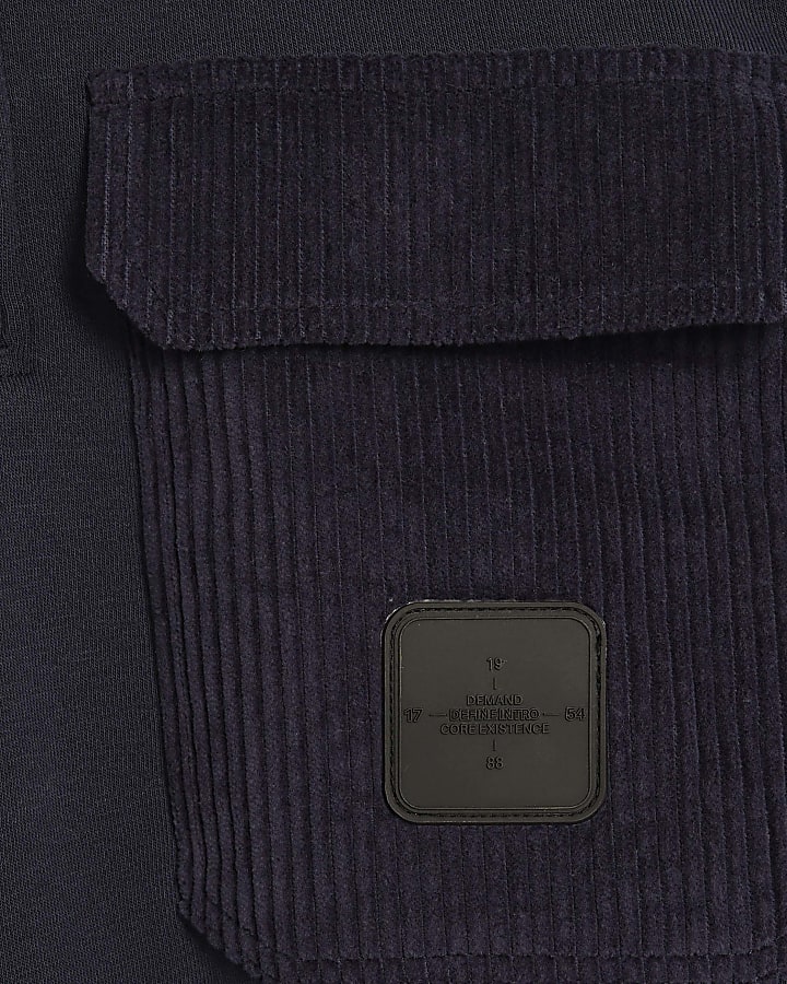 Navy Regular Fit Corduroy Pocket Sweatshirt