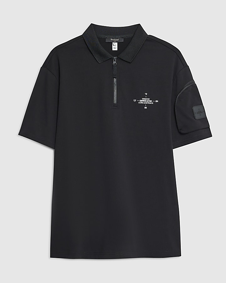 Black Regular Fit Arm Badge Pocket Polo Shirt