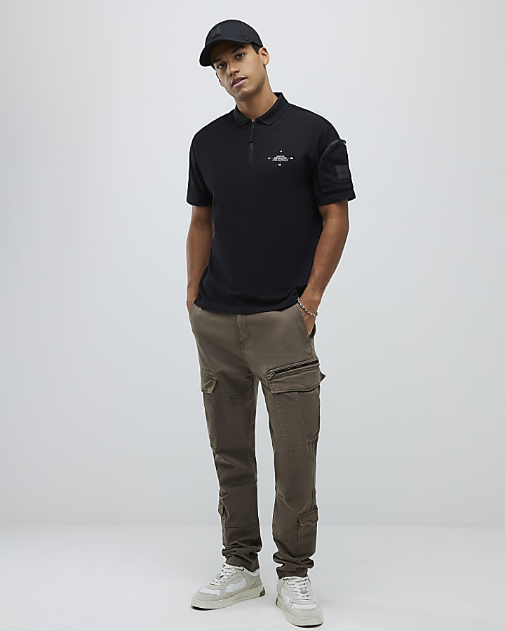 Black Regular Fit Arm Badge Pocket Polo Shirt
