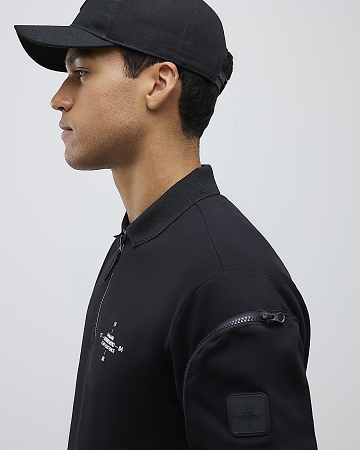 Black Regular Fit Arm Badge Pocket Polo Shirt