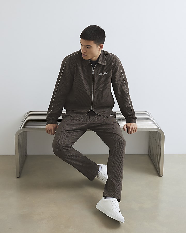 Brown Regular Fit Puppytooth Jacket