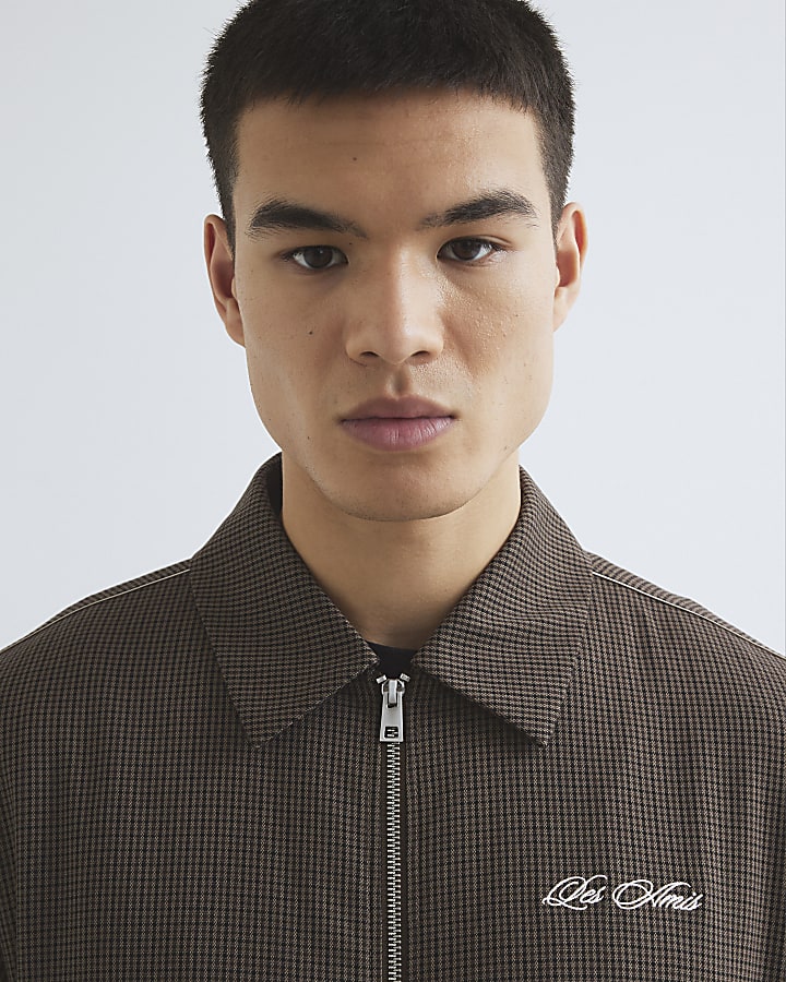 Brown Regular Fit Puppytooth Jacket