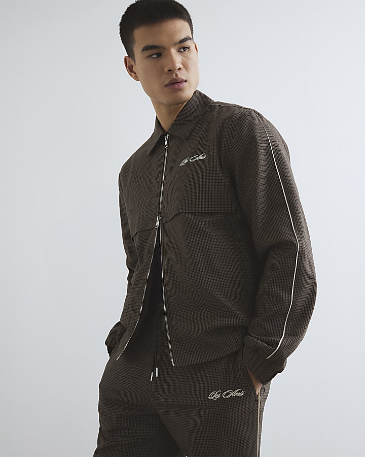 Brown Regular Fit Puppytooth Jacket