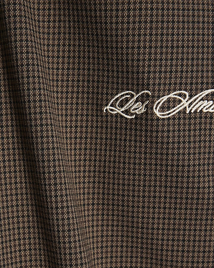 Brown Slim Fit Puppytooth Piped Trousers