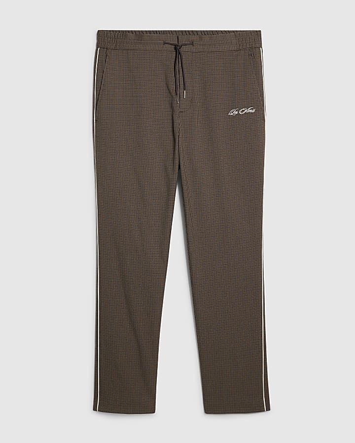 Brown Slim Fit Puppytooth Piped Trousers