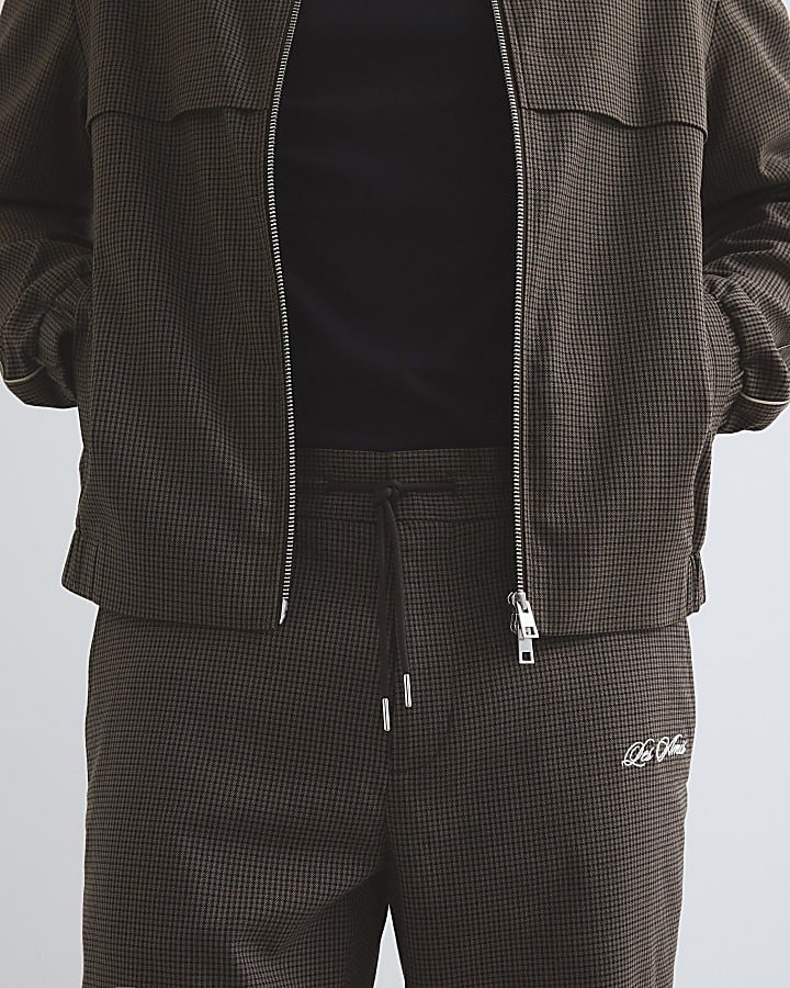Brown Slim Fit Puppytooth Piped Trousers