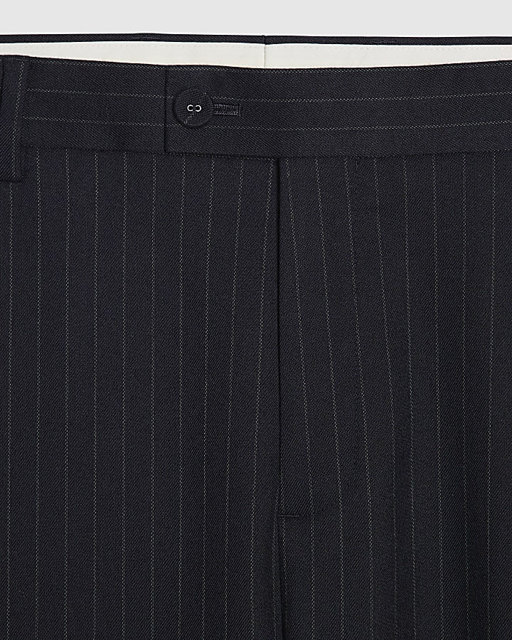 Navy Wide Fit Pinstripe Trousers