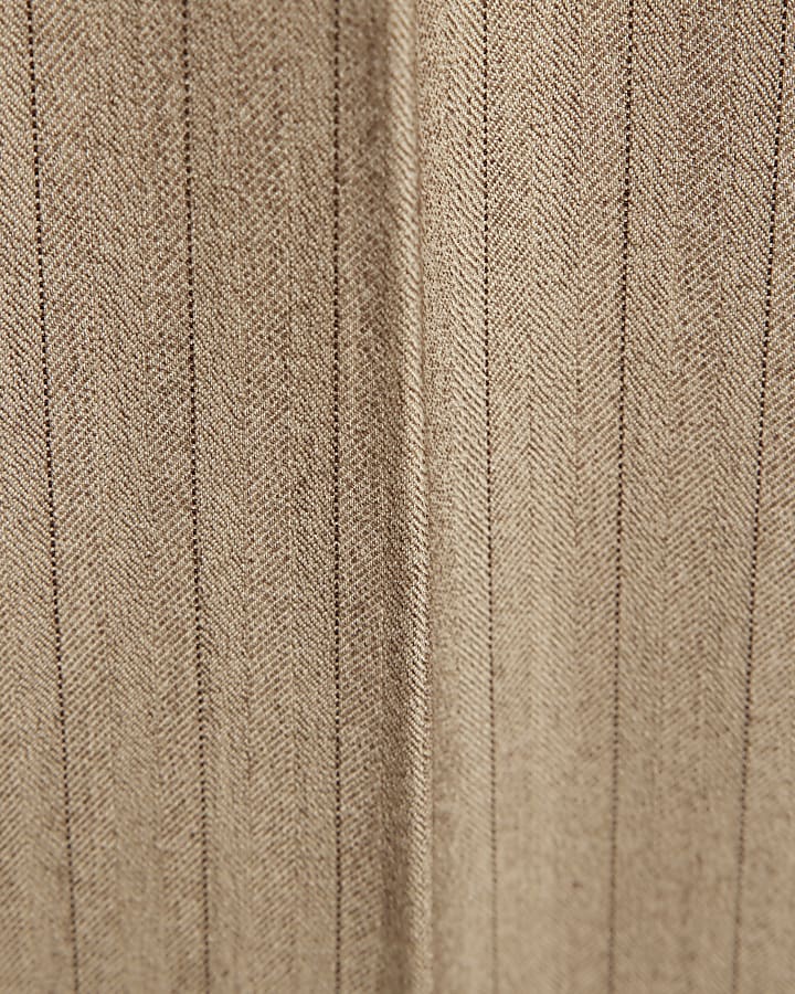 Beige Relaxed Fit Pinstripe Trousers