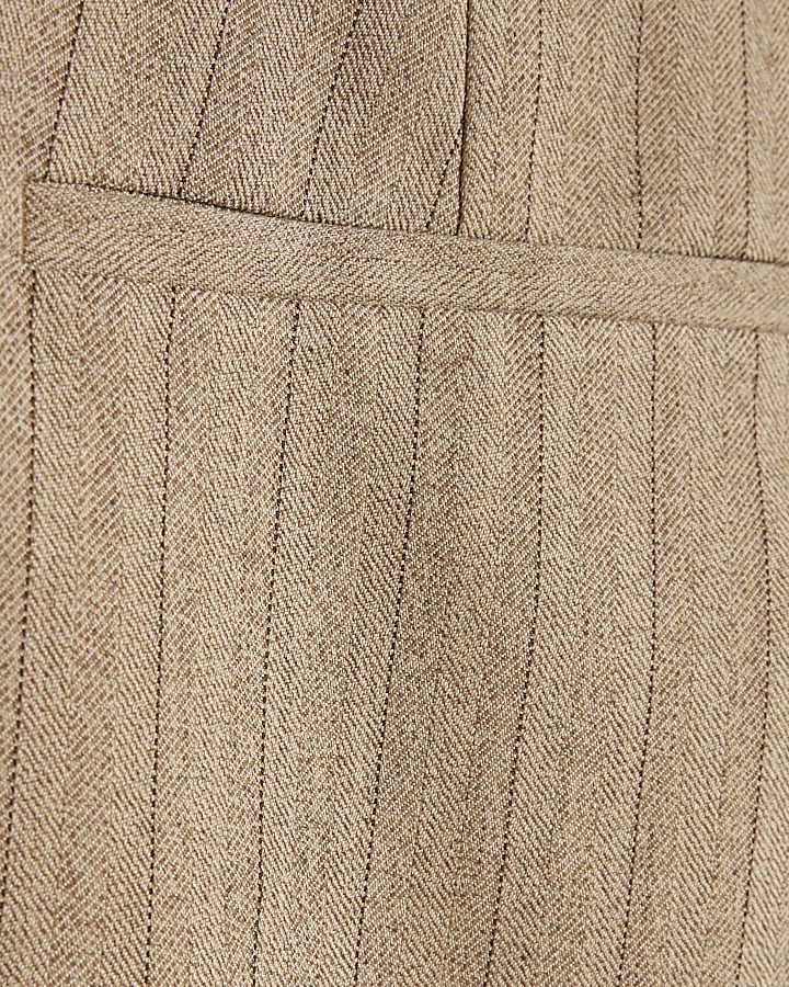 Beige Relaxed Fit Pinstripe Trousers