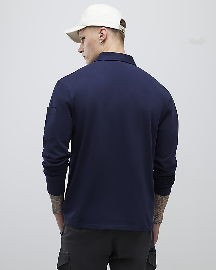 Navy Slim Fit Sleeve Pocket Polo Shirt
