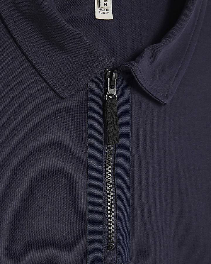 Navy Slim Fit Sleeve Pocket Polo Shirt