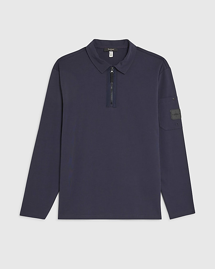 Navy Slim Fit Sleeve Pocket Polo Shirt