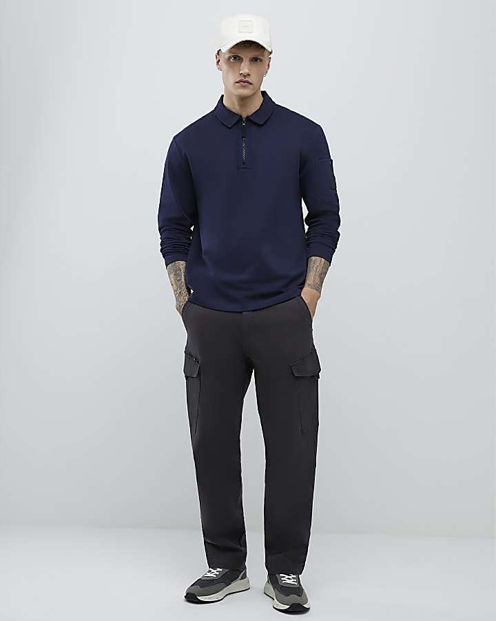 Navy Slim Fit Sleeve Pocket Polo Shirt