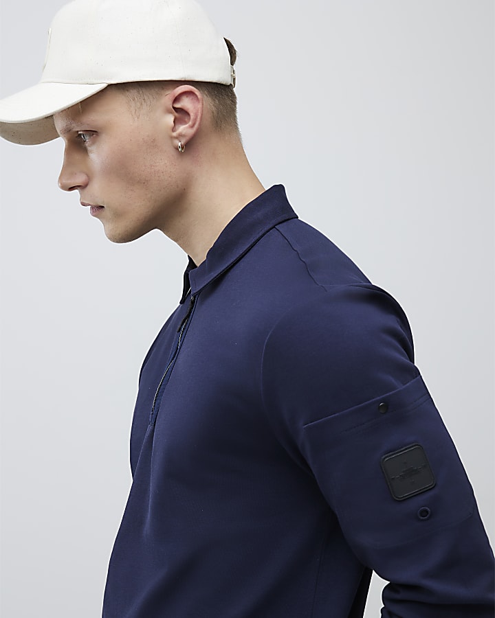 Navy Slim Fit Sleeve Pocket Polo Shirt