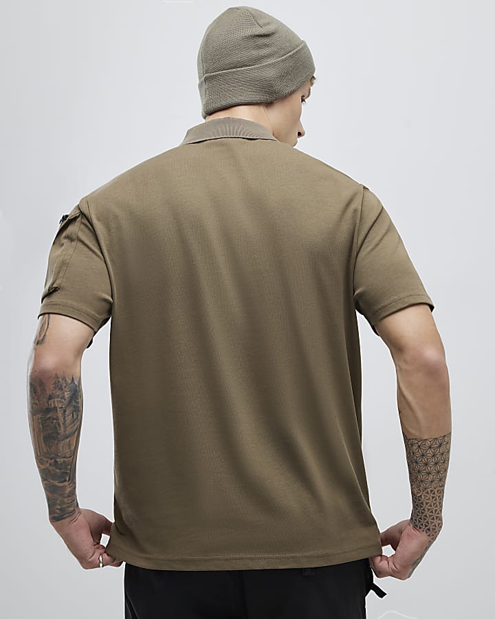 Khaki Regular Fit Arm Badge Pocket Polo Shirt