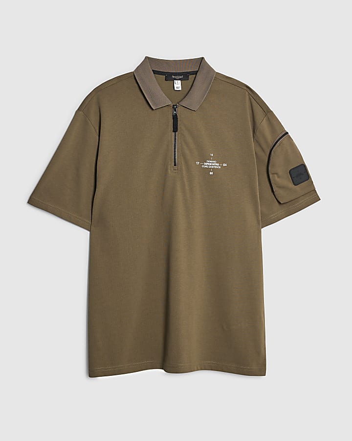 Khaki Regular Fit Arm Badge Pocket Polo Shirt