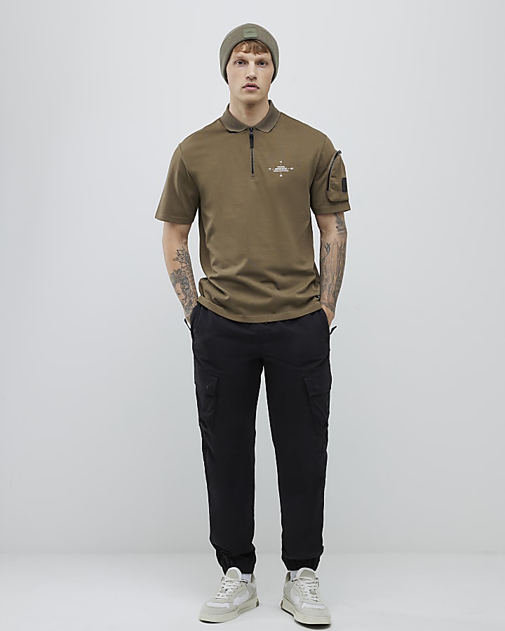 Khaki Regular Fit Arm Badge Pocket Polo Shirt