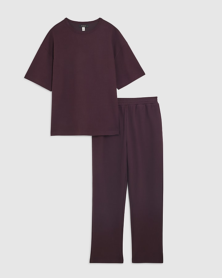 Red Oversized Fit T-Shirt And Joggers Set