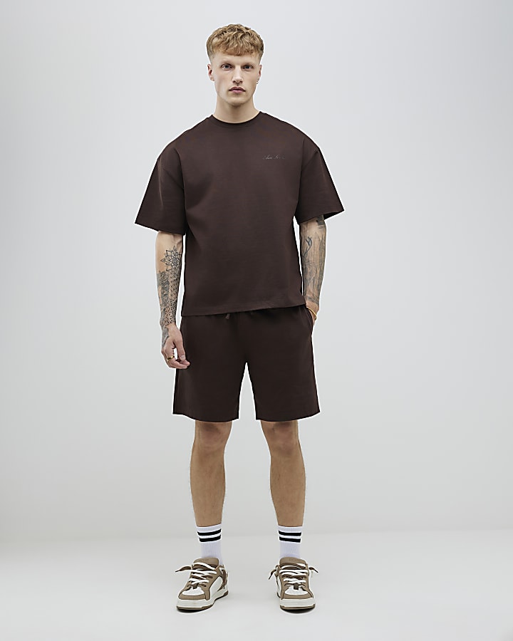 Brown Oversized Fit T-Shirt And Shorts Set