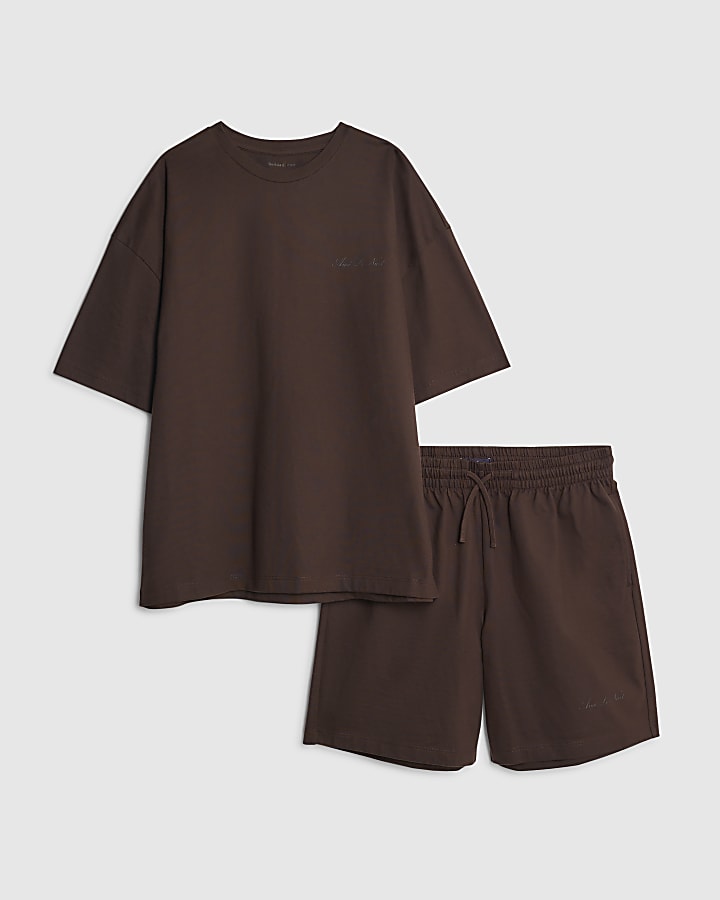 Brown Oversized Fit T-Shirt And Shorts Set