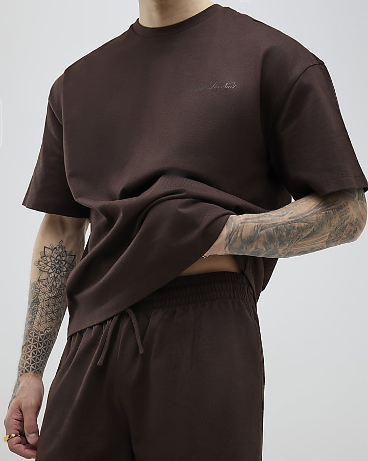 Brown Oversized Fit T-Shirt And Shorts Set