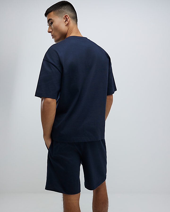 Navy Boxy Fit T-Shirt And Shorts Set