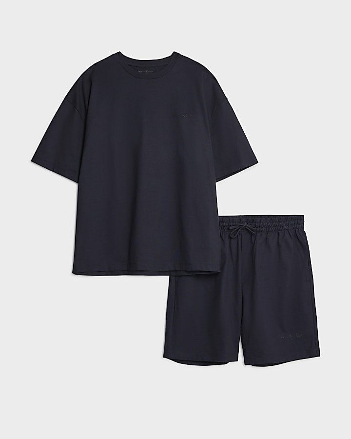 Navy Boxy Fit T-Shirt And Shorts Set