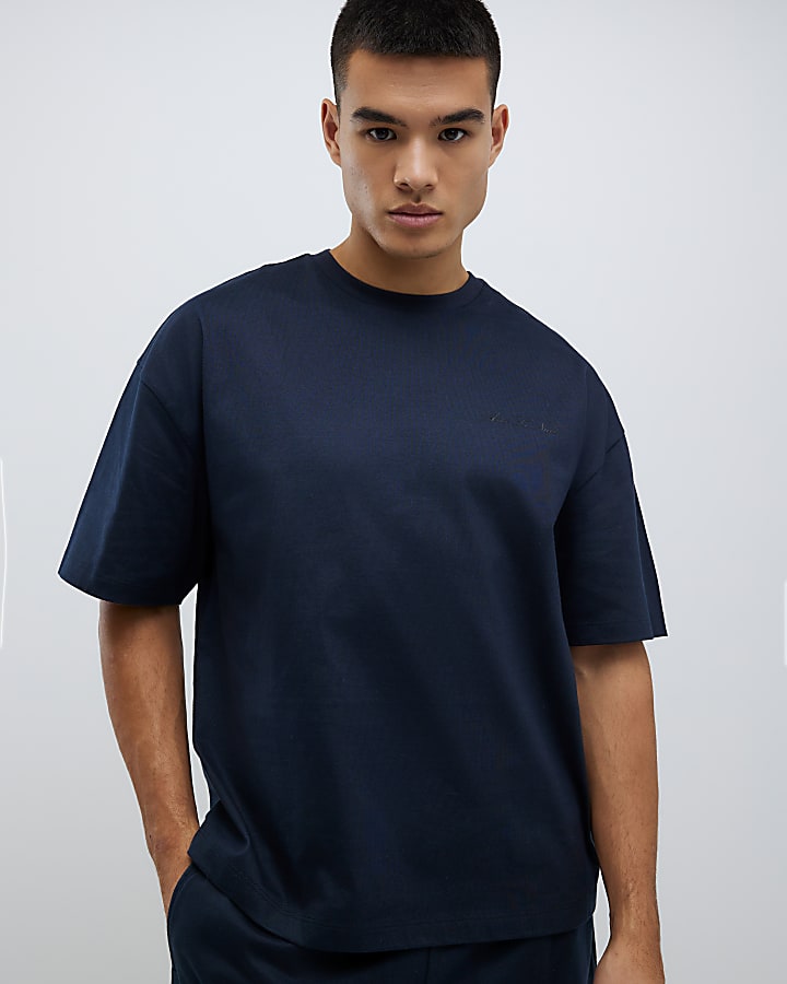 Navy Boxy Fit T-Shirt And Shorts Set