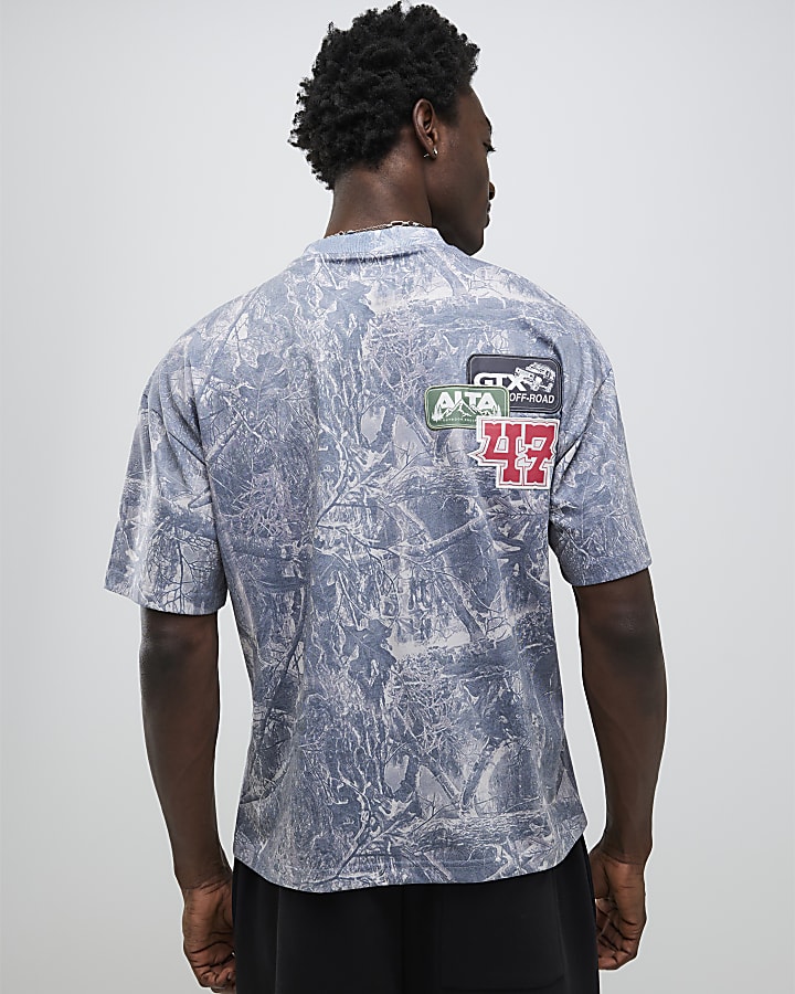 Brown Oversized Fit Camouflage Badges T-Shirt