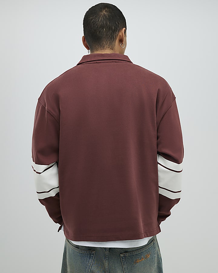 Red Oversized Fit Rugby Polo Shirt
