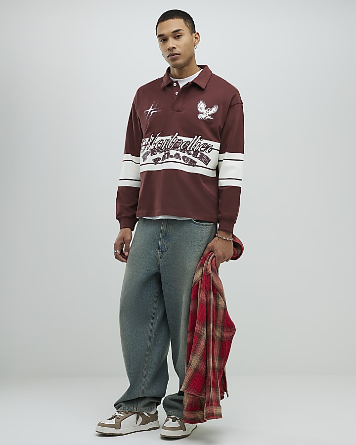 Red Oversized Fit Rugby Polo Shirt