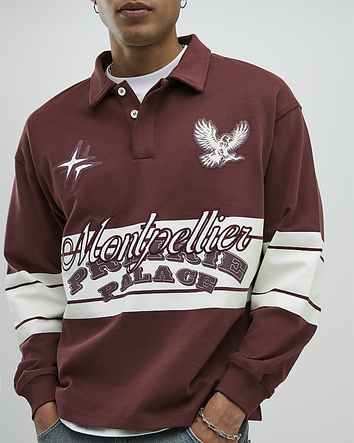 Red Oversized Fit Rugby Polo Shirt
