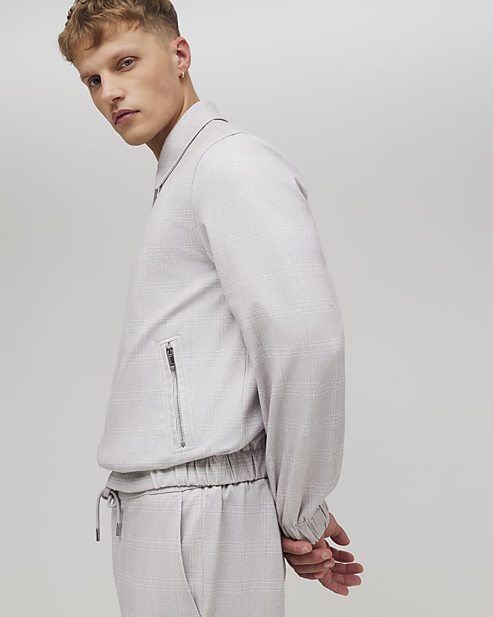 Beige Slim Fit Check Jacket