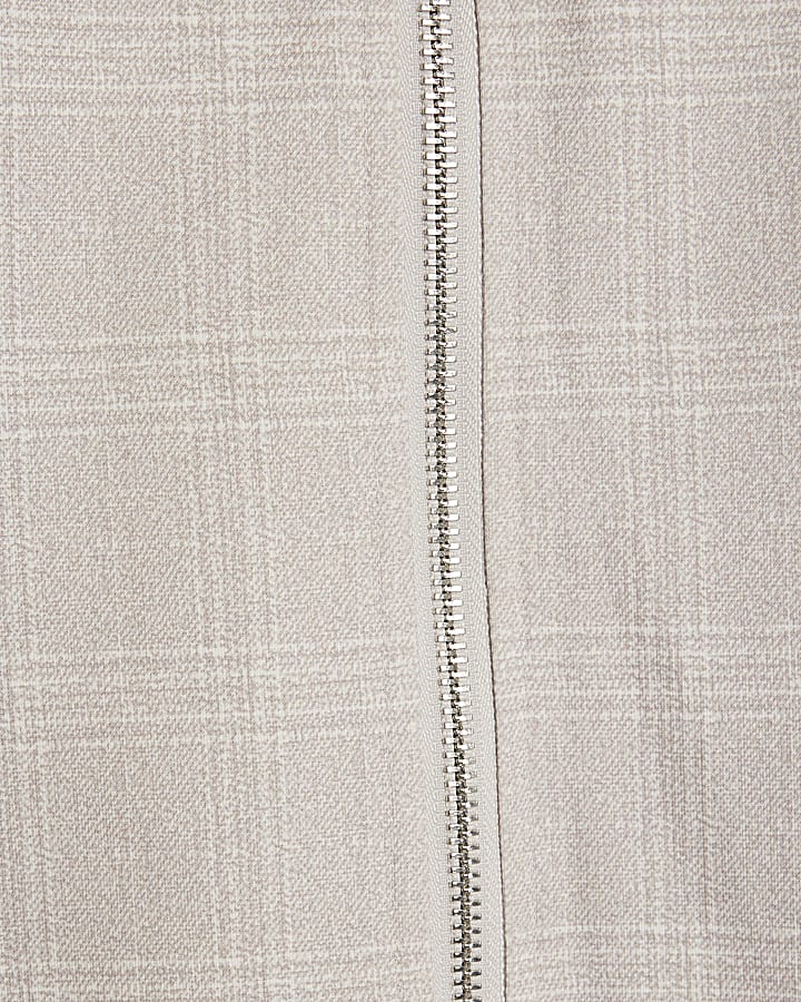 Beige Slim Fit Check Jacket