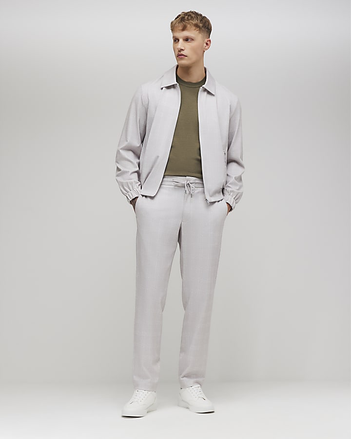 Beige Slim Fit Check Jacket